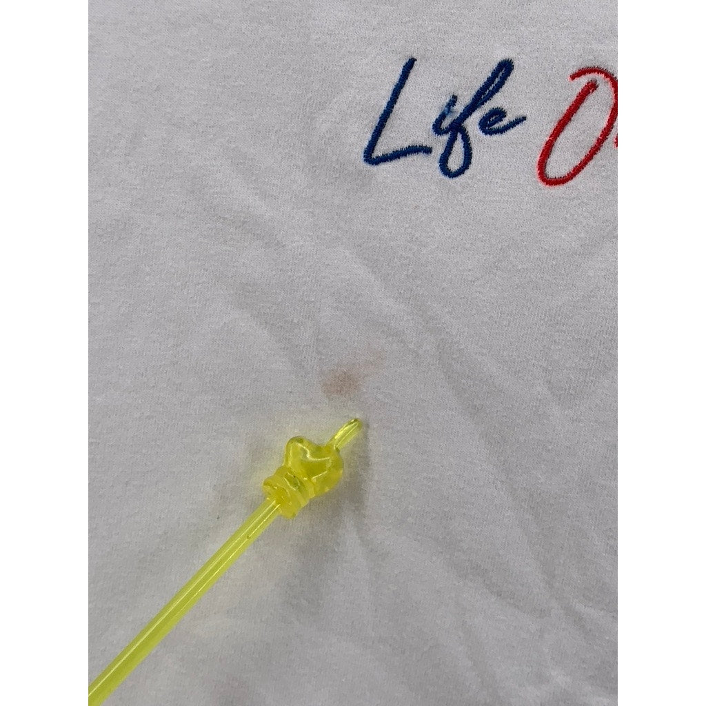 LIFE OVERSEAS Men's White Script Logo Crewneck Short Sleeve Casual T-Shirt SZ S