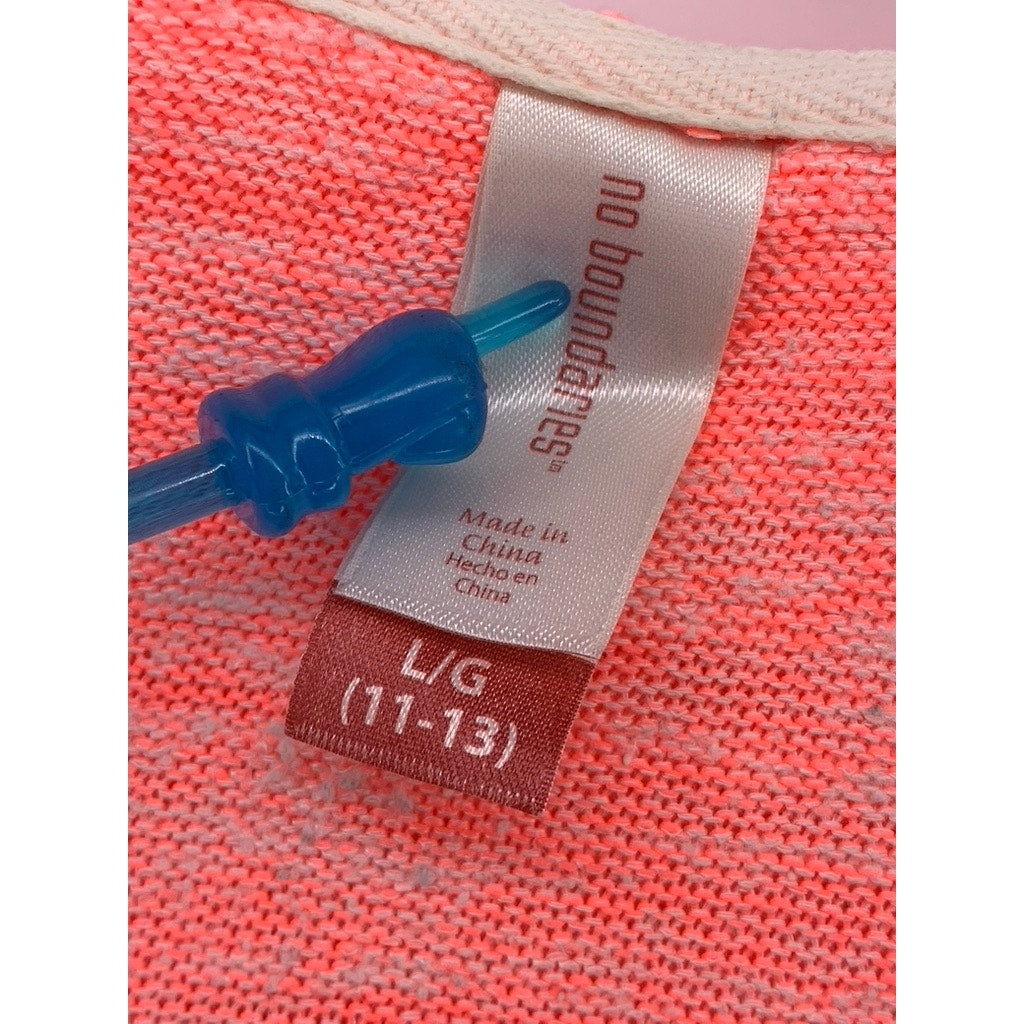 NO BOUNDARIES Juniors' Salmon V-Neck Hooded Long Sleeve Sweater Top SZ L(11-13)