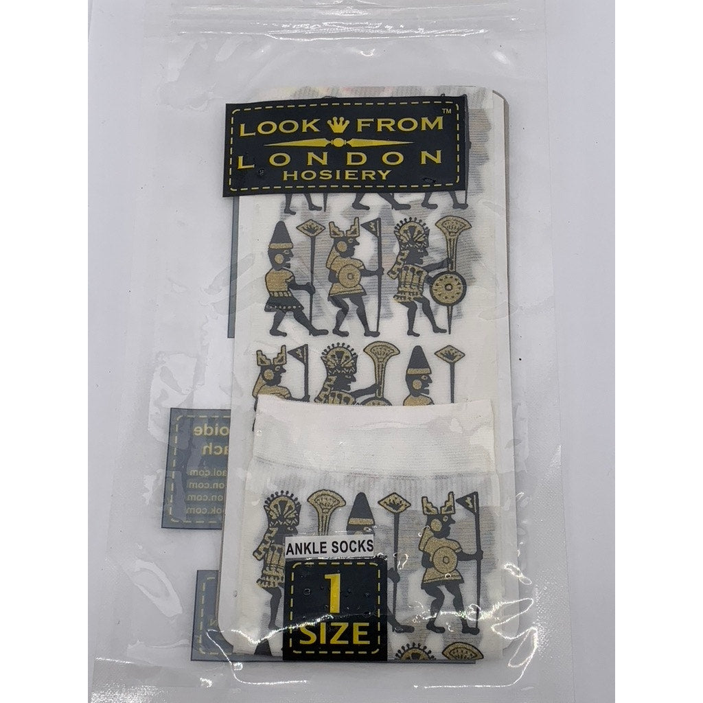 LOOK FROM LONDON HOISERY Women's White Egyptian Print Pull-On Ankle Socks SZ OS