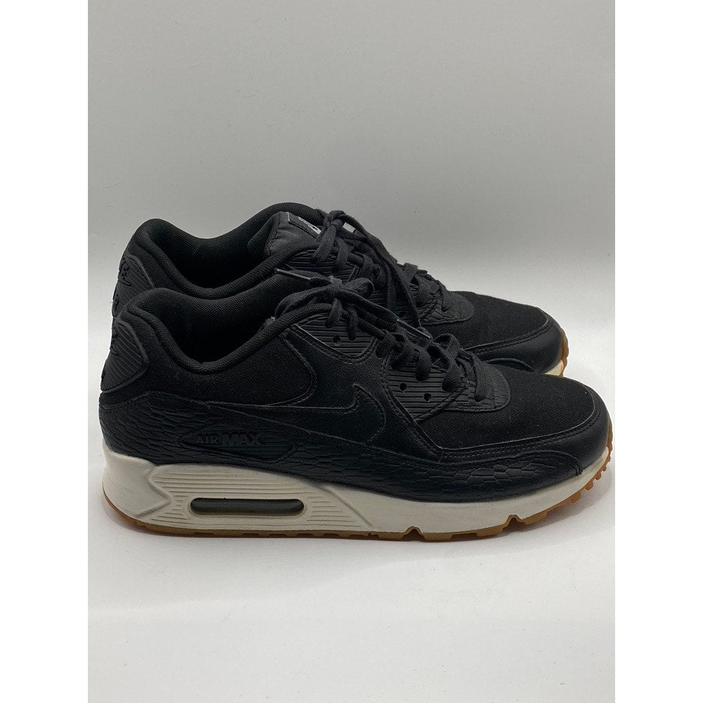 NIKE Women's Black Air Max 90 Premium Lace-Up Round Toe Platform Sneakers SZ 9.5