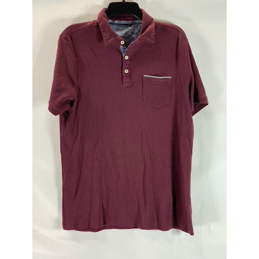 TAHARI Men's Burgundy Cotton Short Sleeve Polo Shirt SZ L