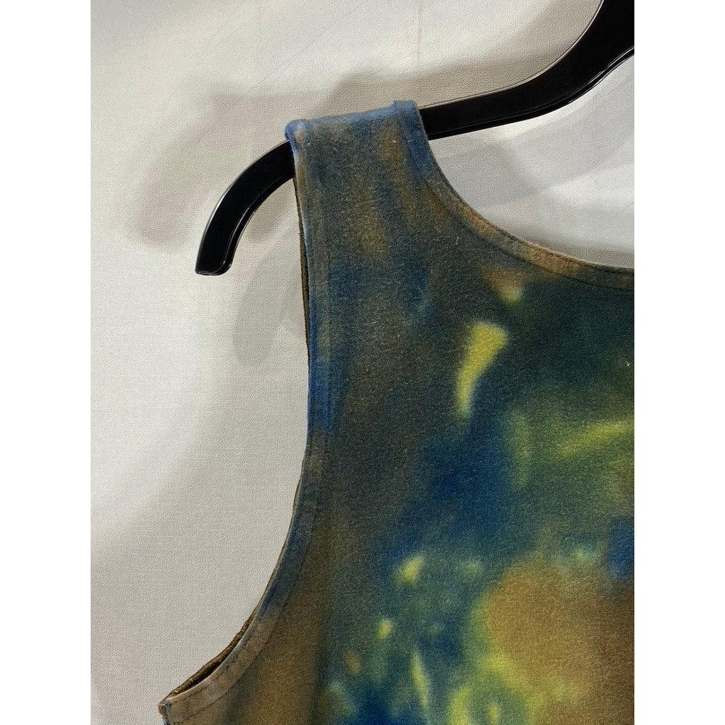 MEZON Women's Green Tie-Dye Textured Scoop-Neck Sleeveless Tank Top SZ M