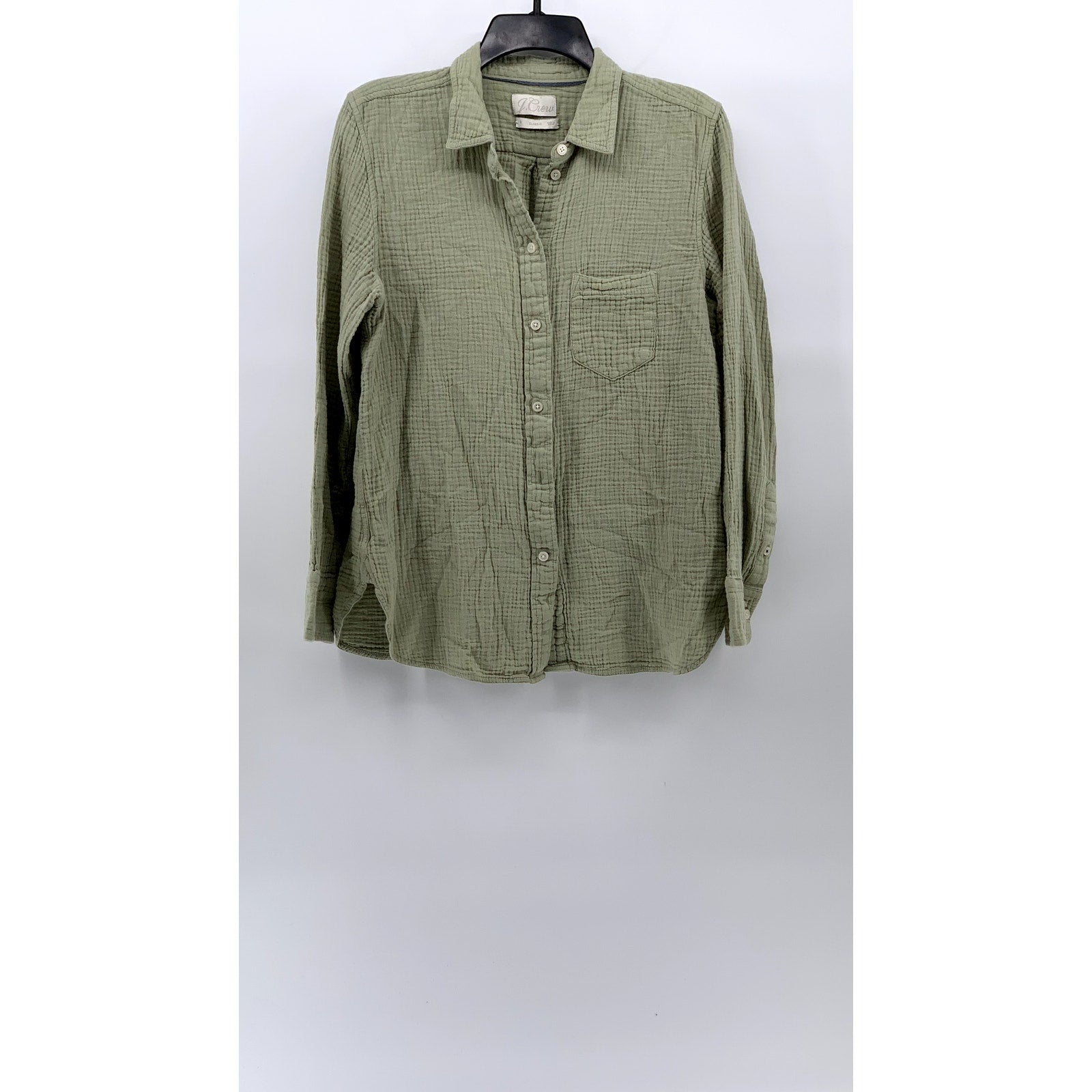 J.CREW Women's Sage Green Double Gauze Textured Button-Up Long Sleeve Top SZ S