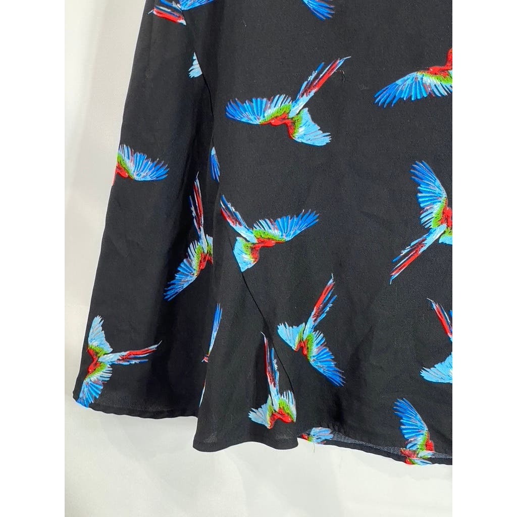 FRNCH Women's Black Bird Printed Crewneck Short Sleeve Mini Dress SZ M