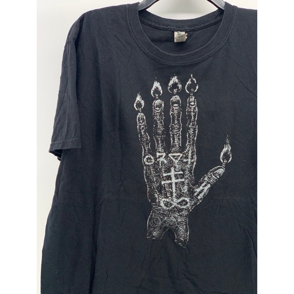 GILDAN Men's Black Skeleton Flame Hand Crewneck Short Sleeve T-Shirt SZ L