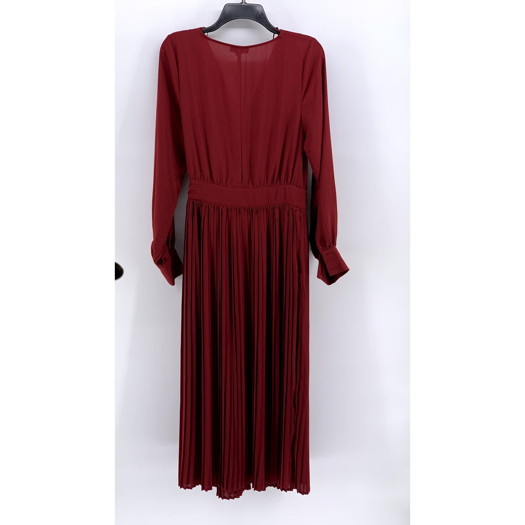 VICI Women's Burgundy Wrap Long Sleeve Pleated Maxi Dress SZ S