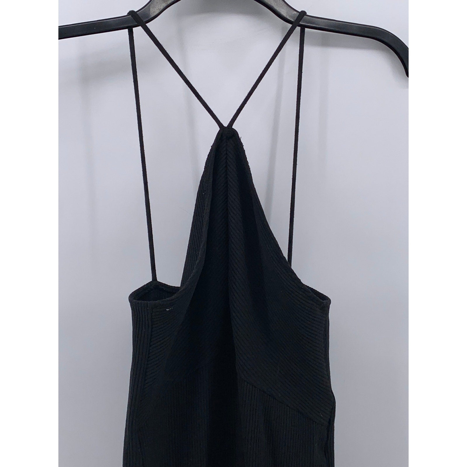 ZARA Women's Black Ribbed Halter Sleeveless Open-Back Maxi Bodycon Dress SZ M