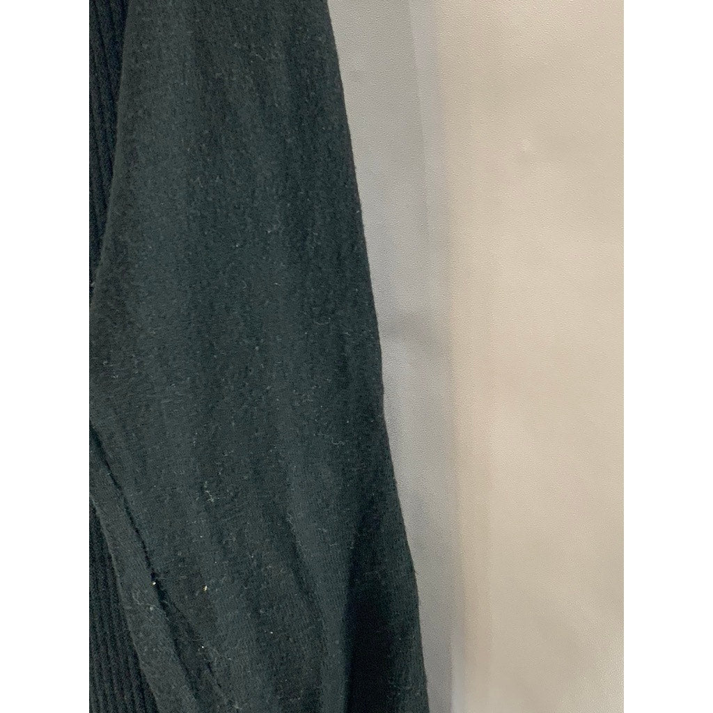 CYRUS Women's Black Solid Open-Front Shawl-Collar Ribbed Cardigan SZ M