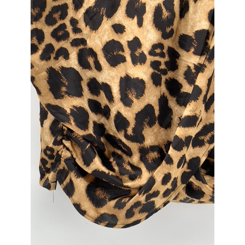 PRETTY LITTLE THINGS Women's Brown Animal Print Ruched Mini Skirt SZ 14