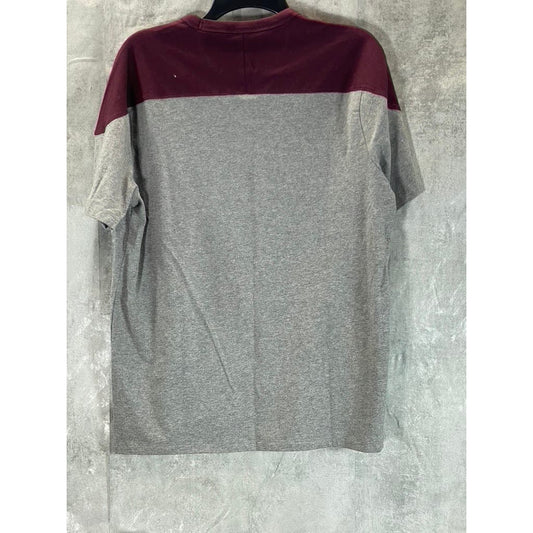 AMERICAN EAGLE Men's Burgundy/Grey Standard-Fit Crewneck T-Shirt SZ M