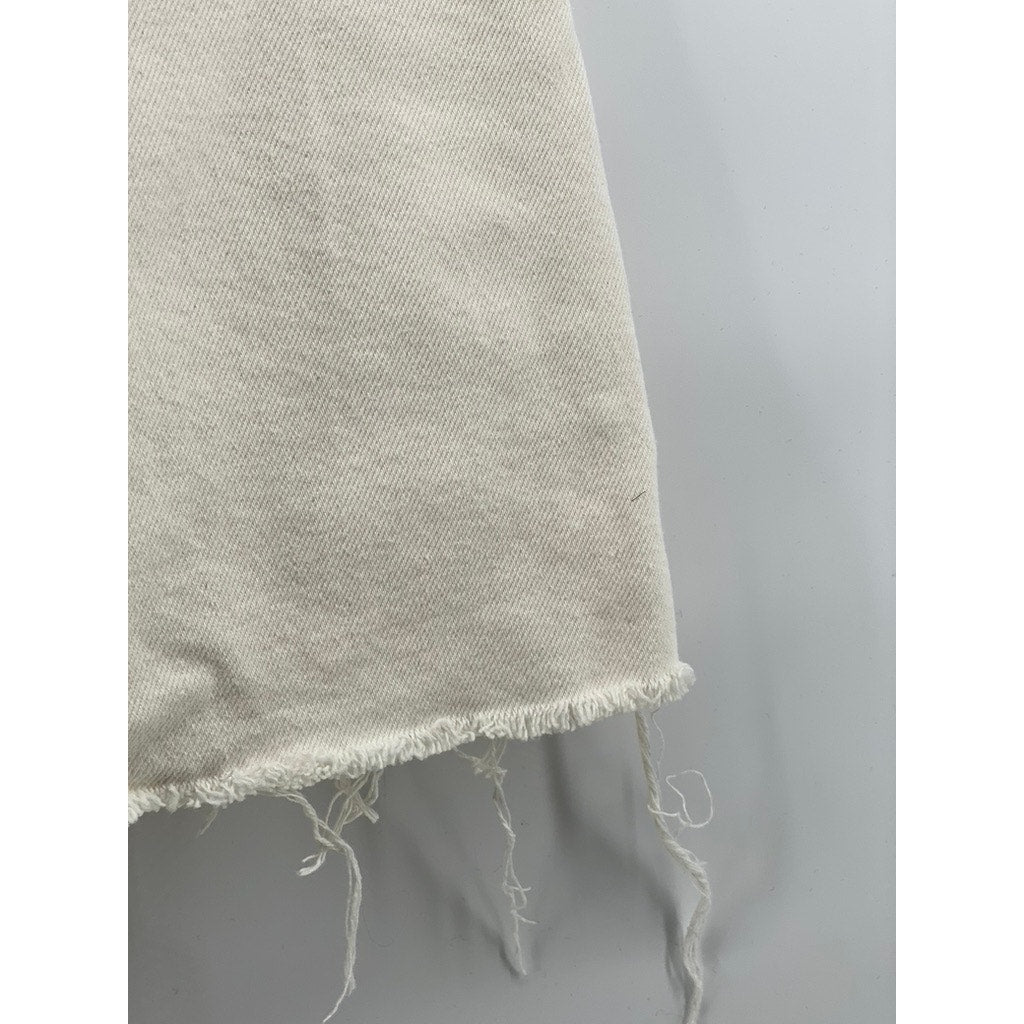 H&M Women's White & Denim Double Button Front-Zipper Raw Hem Mini Skirt SZ 2