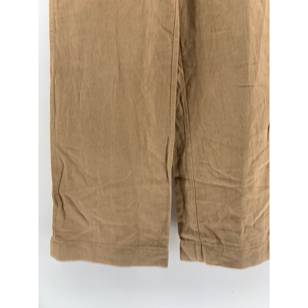 BROOKLYN INDUSTRIES Women's Tan Button-Detail Relaxed-Fit Wide-Leg Pants SZ 4