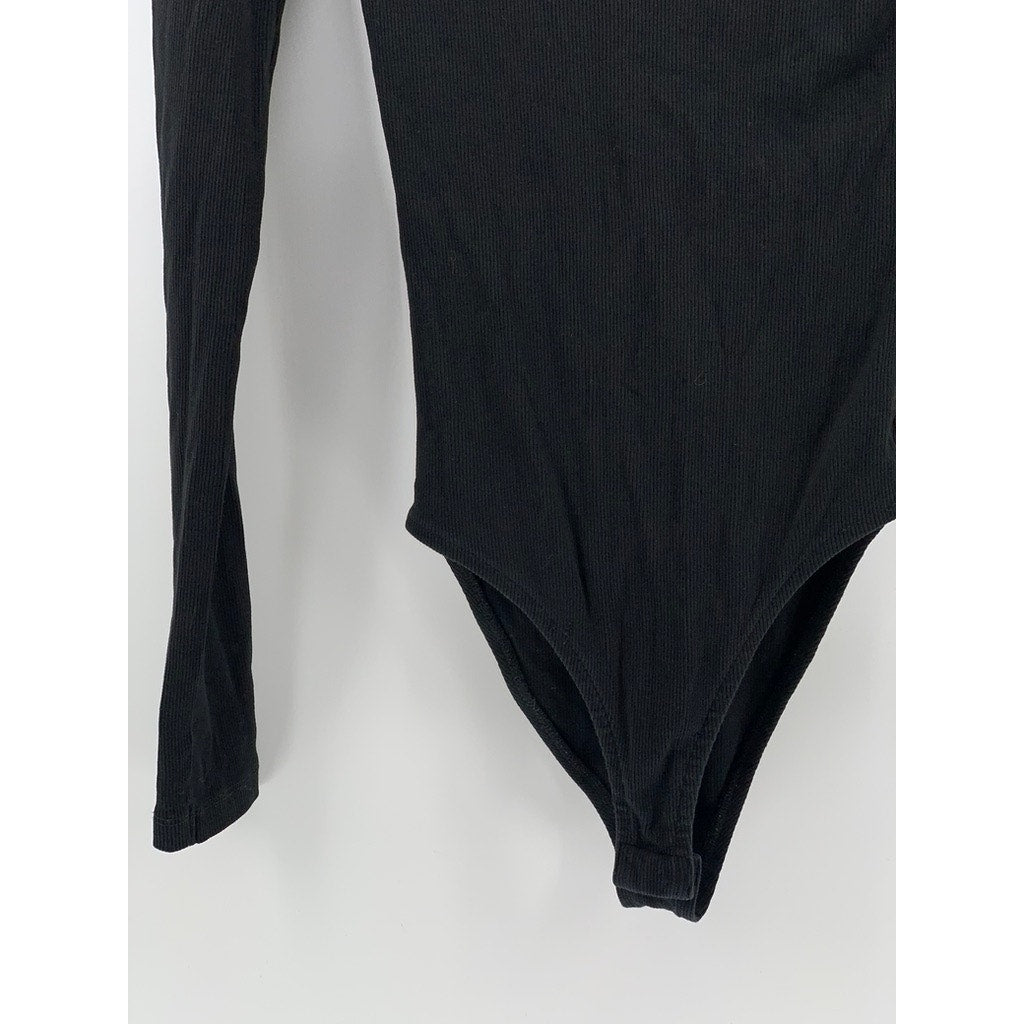 ZARA Women's Black Ribbed High-Neck Bodysuit SZ S
