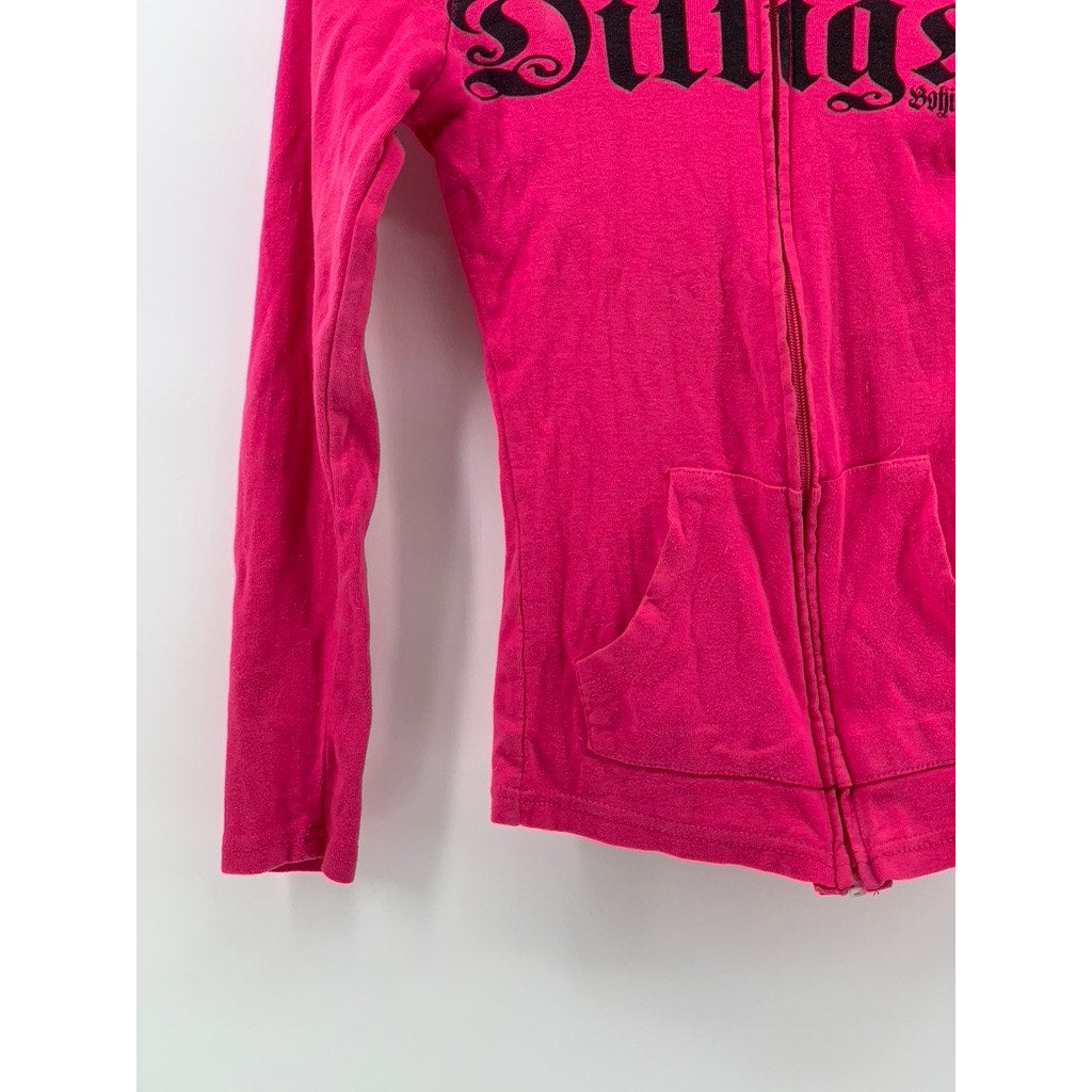DILLIGAF By BOHICA HILL Women's Fuchsia Logo Zip-Up Hoodie SZ S