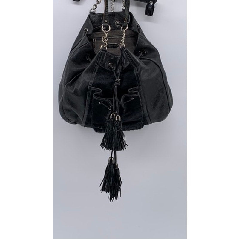 ZAC POSEN Women's Black Suede Herringbone Shoulder Bag
