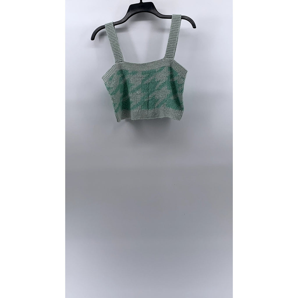 WILD FABLE Women’s Gray-Geeen Knit Straight-Neck Cropped Tank Top SZ S