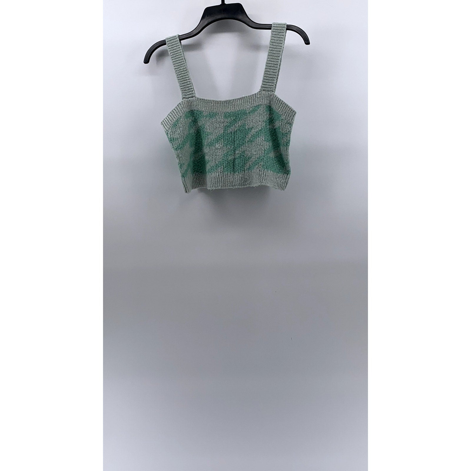 WILD FABLE Women’s Gray-Geeen Knit Straight-Neck Cropped Tank Top SZ S