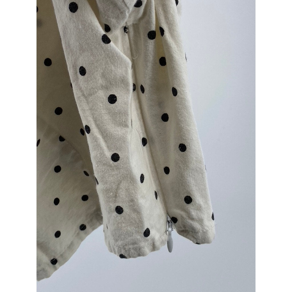 UNBRANDED Women's White-Black Micro Dot Print Balloon Sleeve Cropped Top SZ S