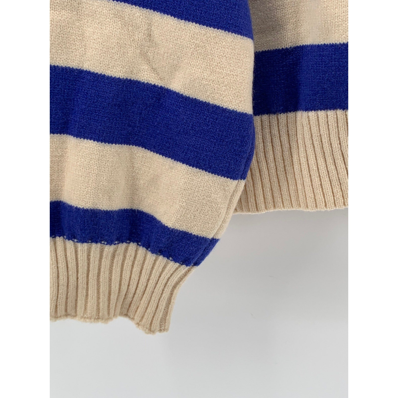 HYFVE Women's Blue-Beige Knit One-Button Lorraine Cobalt Stripe Polo Sweater SZS