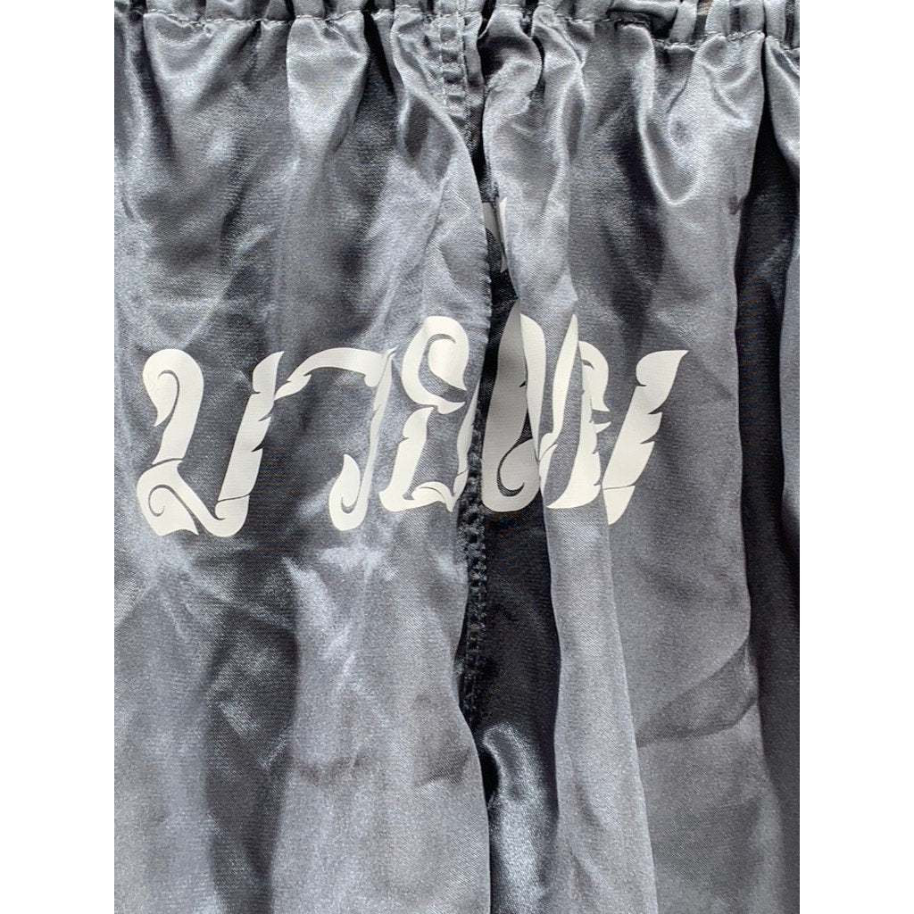 PK BOXING AMANPURI Men's Gray Smocked Pull-On Sport Maui Thai Boxing Shorts SZ L