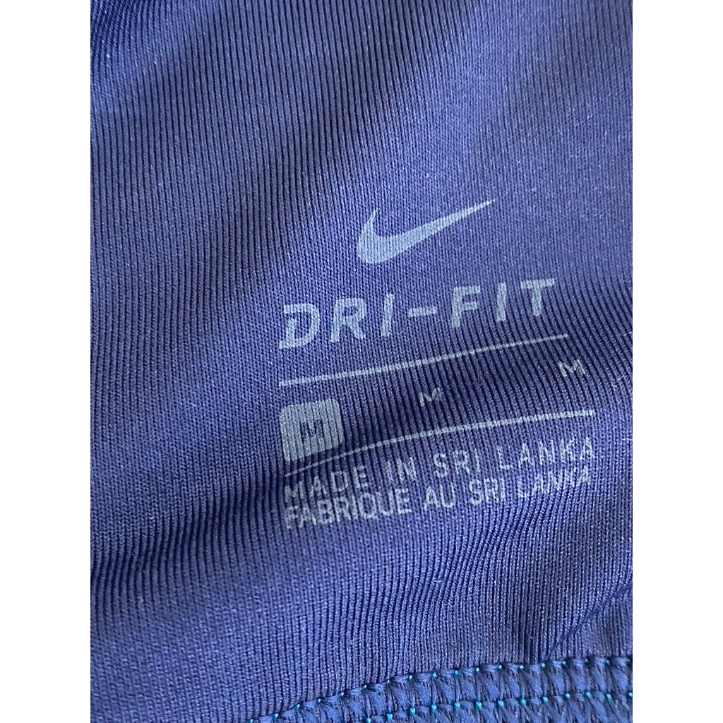 NIKE Women's Navy-Light Blue Scoop-Neck Logo Dri-Fit Cross-Back Sport Bra SZ M