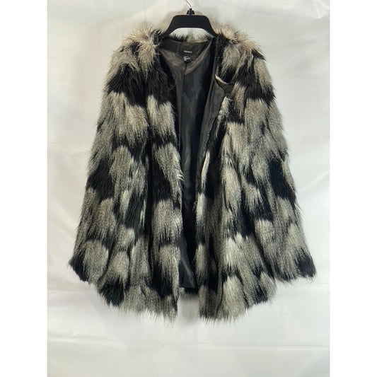 FOREVER 21 Women's Black/White Faux Fur Open-Front Coat SZ L