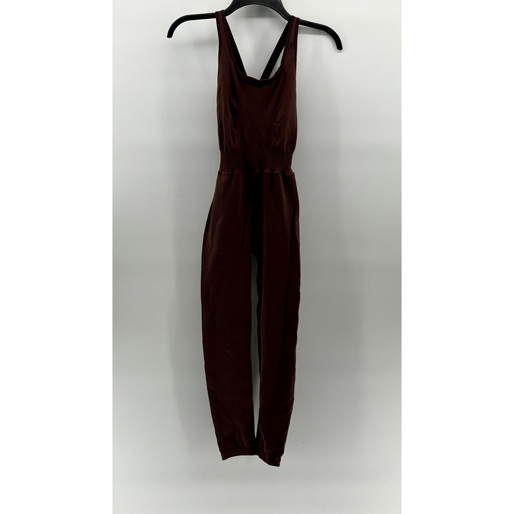 REFORMER Women's Brown Fitted Scoop-Neck Pilates Cutout-Back Jumpsuit SZ XS