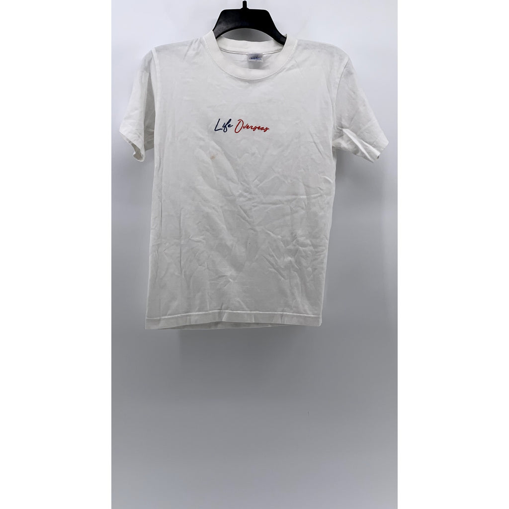 LIFE OVERSEAS Men's White Script Logo Crewneck Short Sleeve Casual T-Shirt SZ S