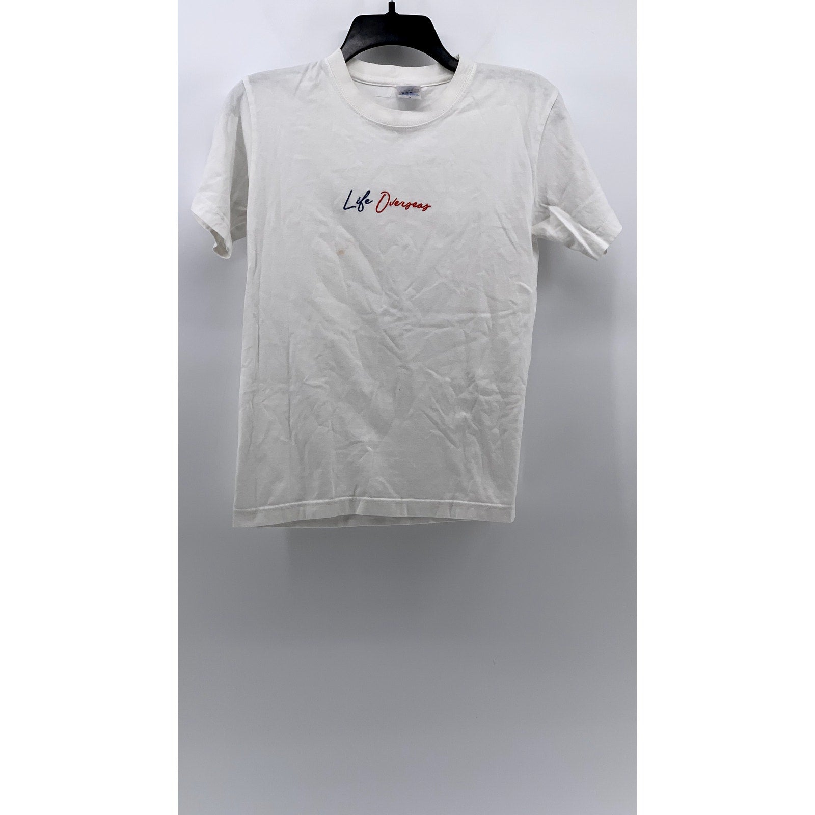 LIFE OVERSEAS Men's White Script Logo Crewneck Short Sleeve Casual T-Shirt SZ S