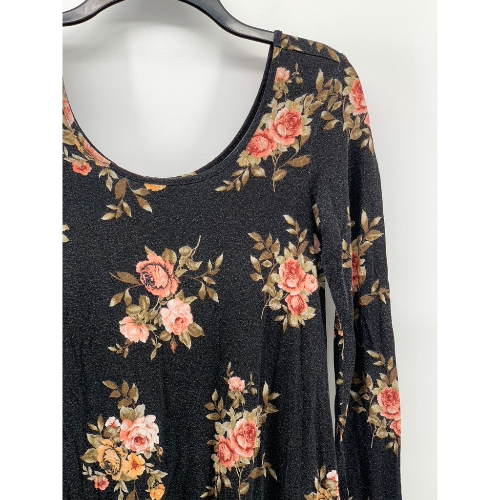FOREVER 21 Women's Black Floral Print Long Sleeve Dress SZ XS