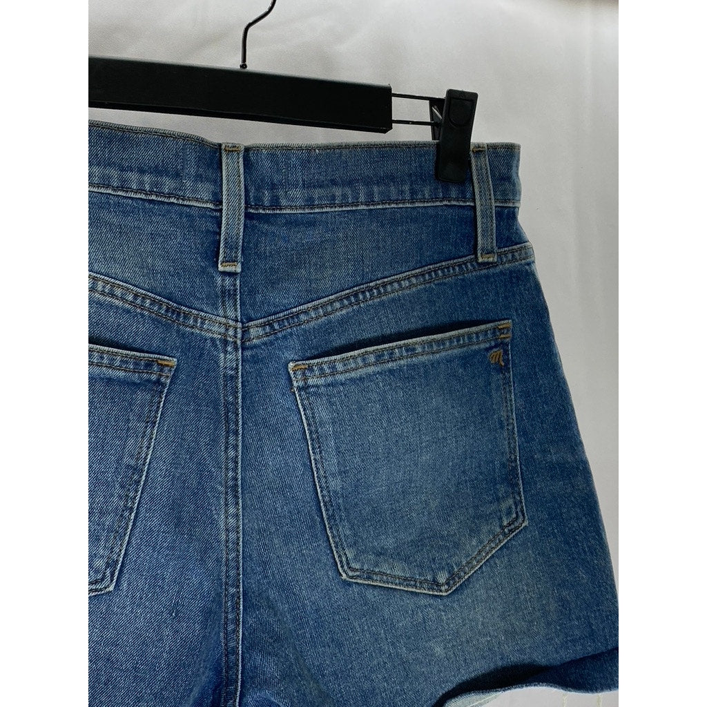 MADEWELL Women's Dark Blue Distressed Button-Fly High-Rise Denim Shorts SZ 26