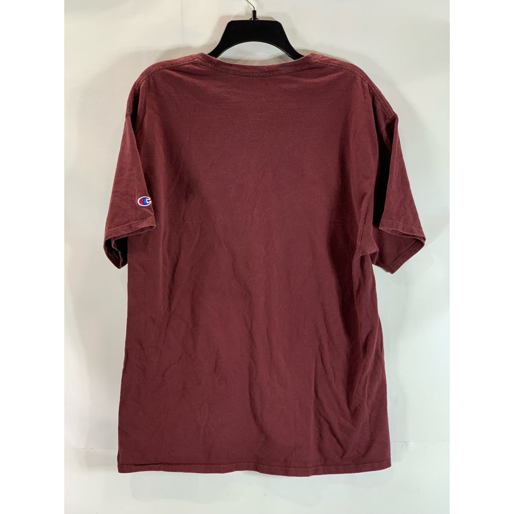 CHAMPION Men's Burgundy Script Logo Crewneck Regular-Fit T-Shirt SZ XL