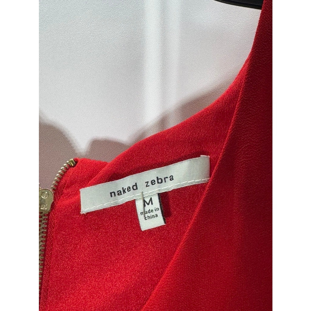 NAKED ZEBRA Women's Red V-Neck Cutout long Sleeve Tie-Waist Mini Dress SZ M