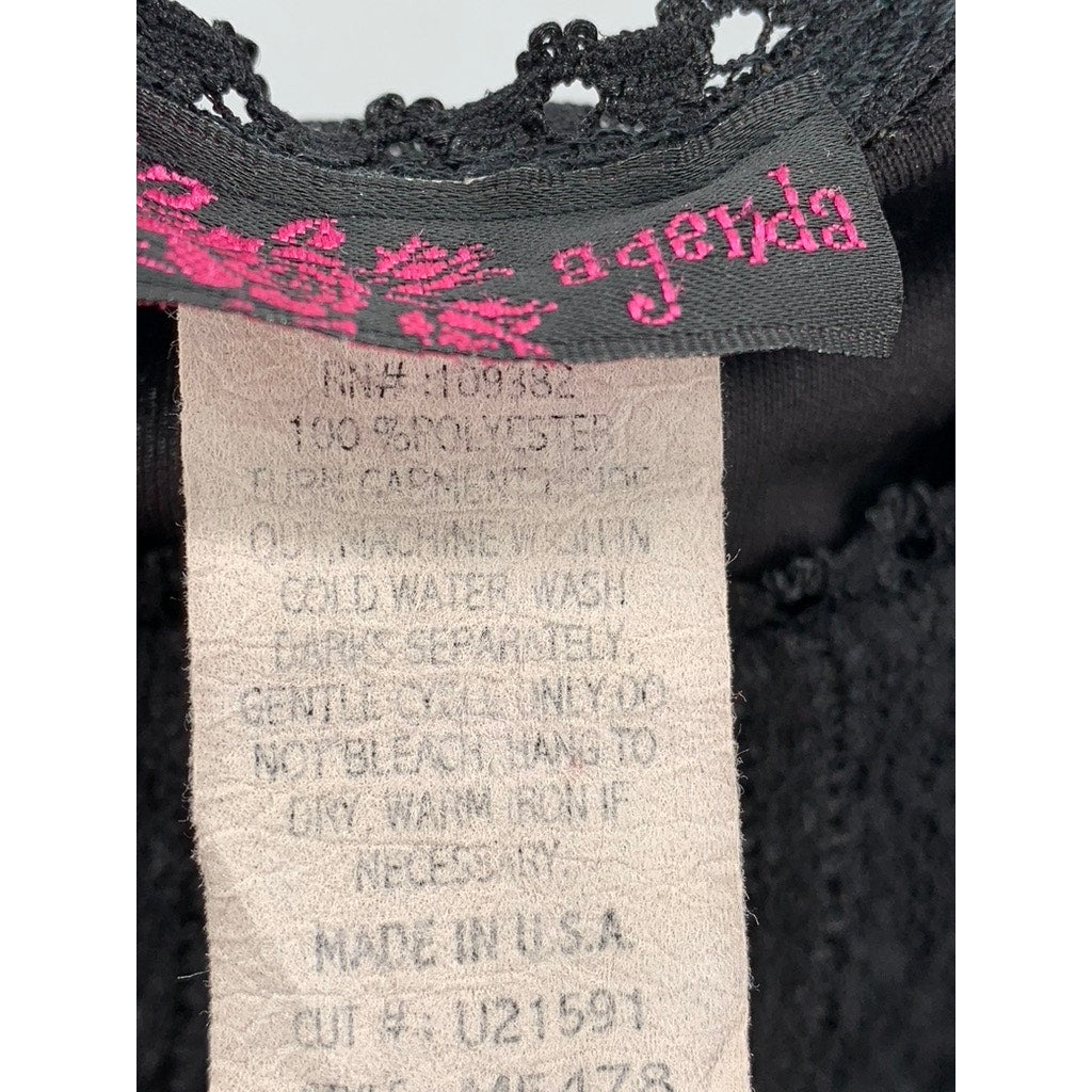 AGENDA Women's Black Lace-Trim Short Sleeve Top SZ XL