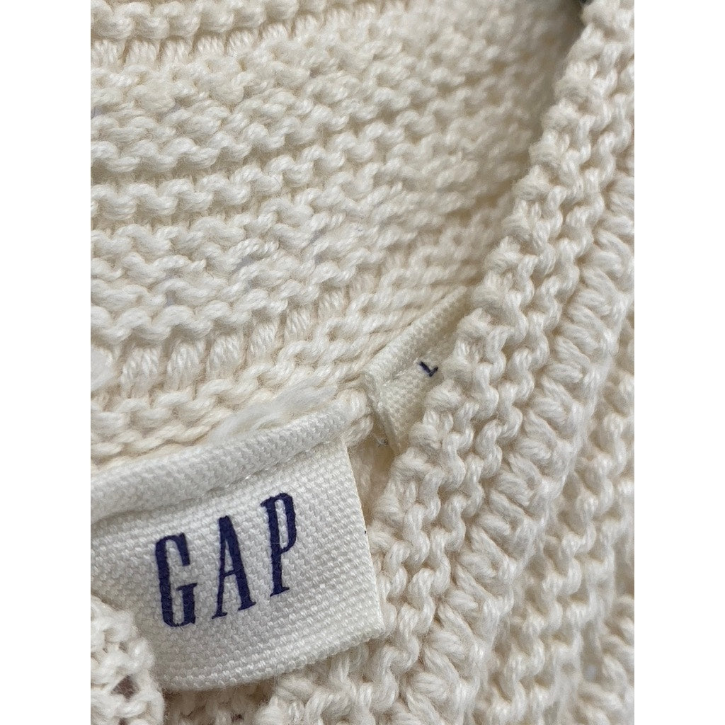 GAP Women's Cream Crewneck Crochet Knit Sleeveless A-Line Mini Dress SZ L