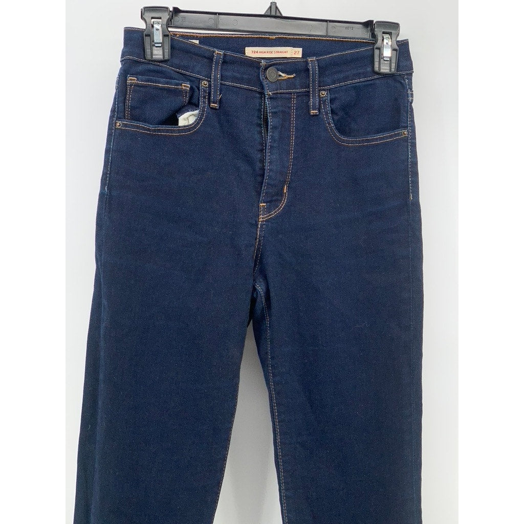LEVI'S Women's Indigo Blue Denim 724 High-Rise Straight Five-Pocket Jeans SZ 27