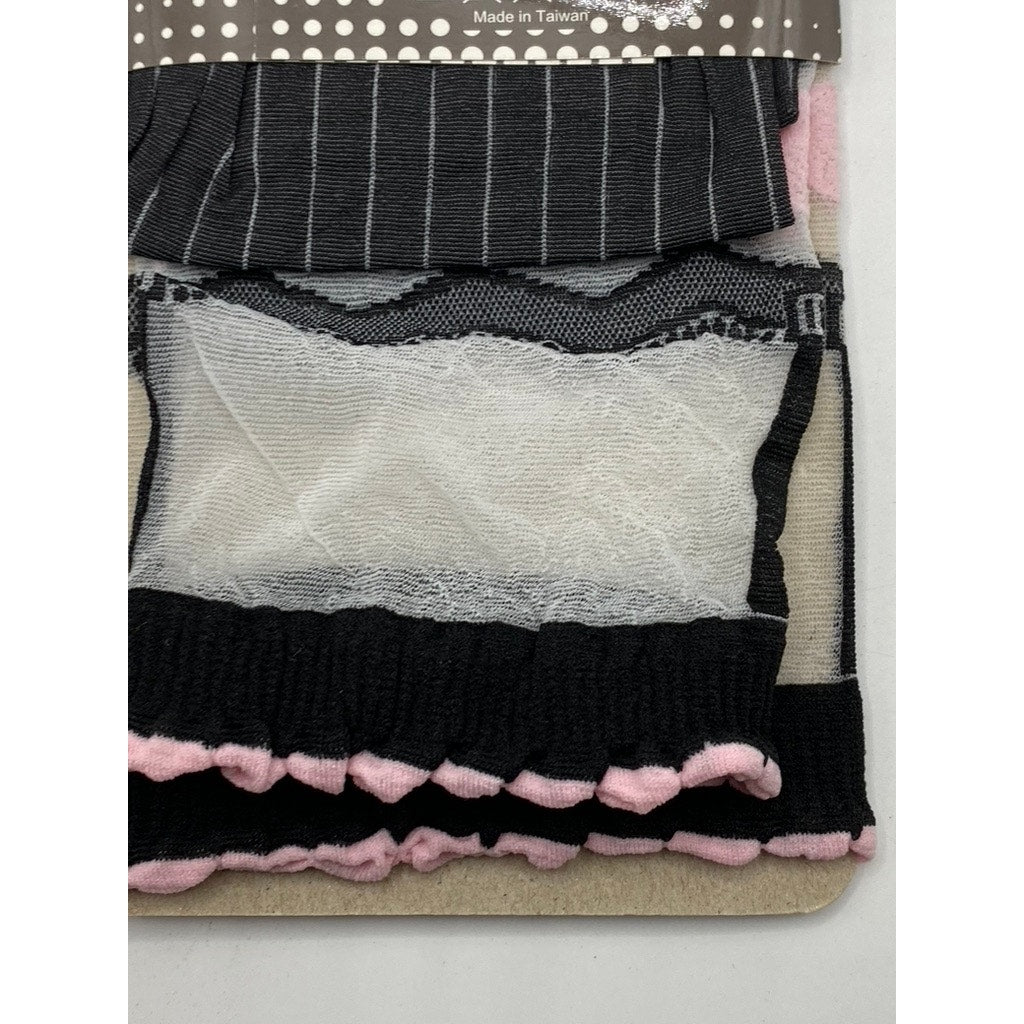 FRENCH CURVE Women's Black-White-Pink Striped Semi Sheer Socks SZ OS