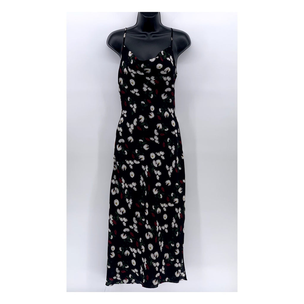 MISSGUIDED Women's Black Printed Cowl-Neck Side-Slit Midi Slip Dress SZ 2