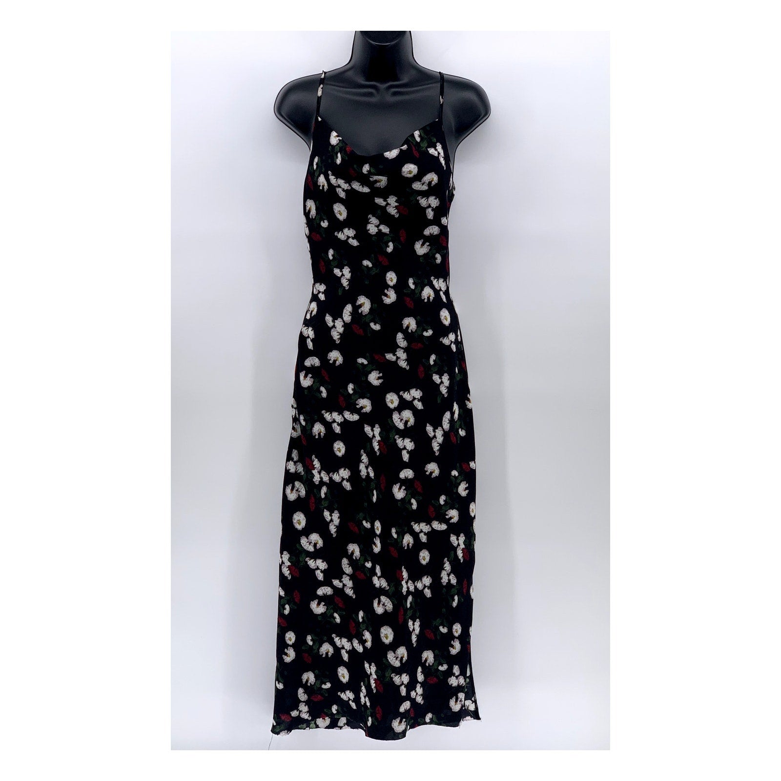 MISSGUIDED Women's Black Printed Cowl-Neck Side-Slit Midi Slip Dress SZ 2