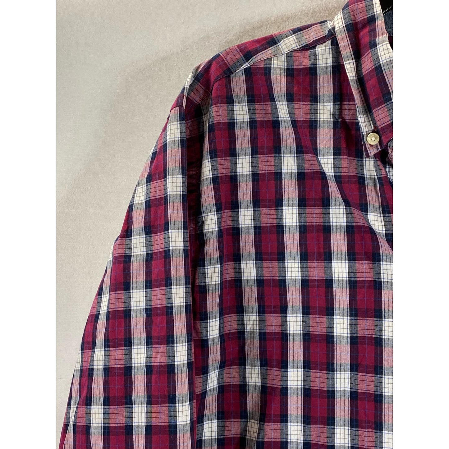 J. CREW Men's Red Checkered Washed Casual Tailored-Fit Button-Up Shirt SZ M