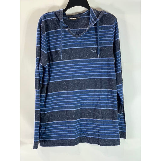 VANS Men's Blue Striped Lightweight Pullover Hooded Sweatshirt SZ L