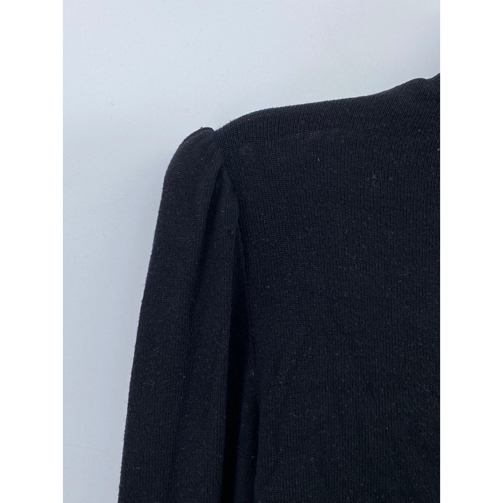 REFORMATION JEANS Women's Black Mock-Neck Long Puff Sleeve Cropped Sweater SZ XS