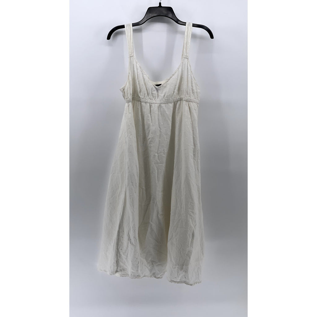CALVIN KLEIN JEANS Women’s White Knit V-Neck Sleeveless Midi A-Line Dress SZ L