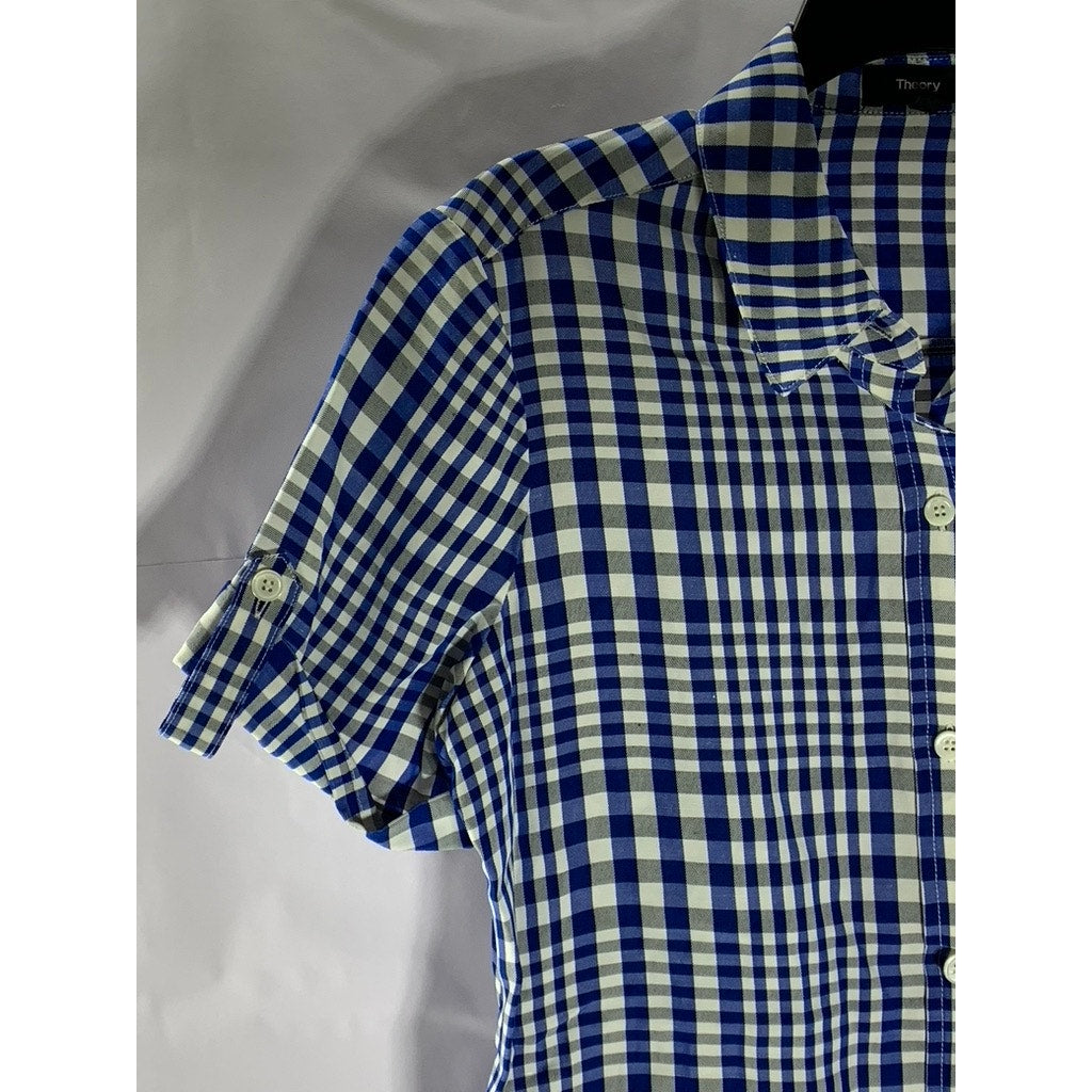 THEORY Women's Blue/White Mayvine Dillion Plaid Button-Up Shirtdress SZ 10