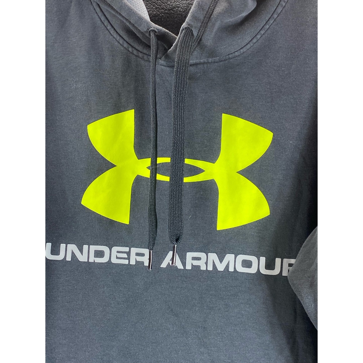 UNDER ARMOUR Men's Black/Neon Green UA Rival Fleece Logo Pullover Hoodie SZ M