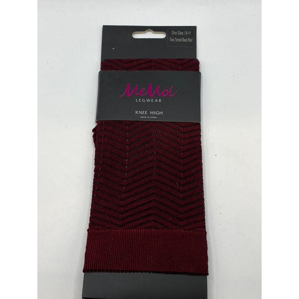 MEMOI Women's Two-Toned Beet Red Knit Chevron Knee High Socks SZ OS