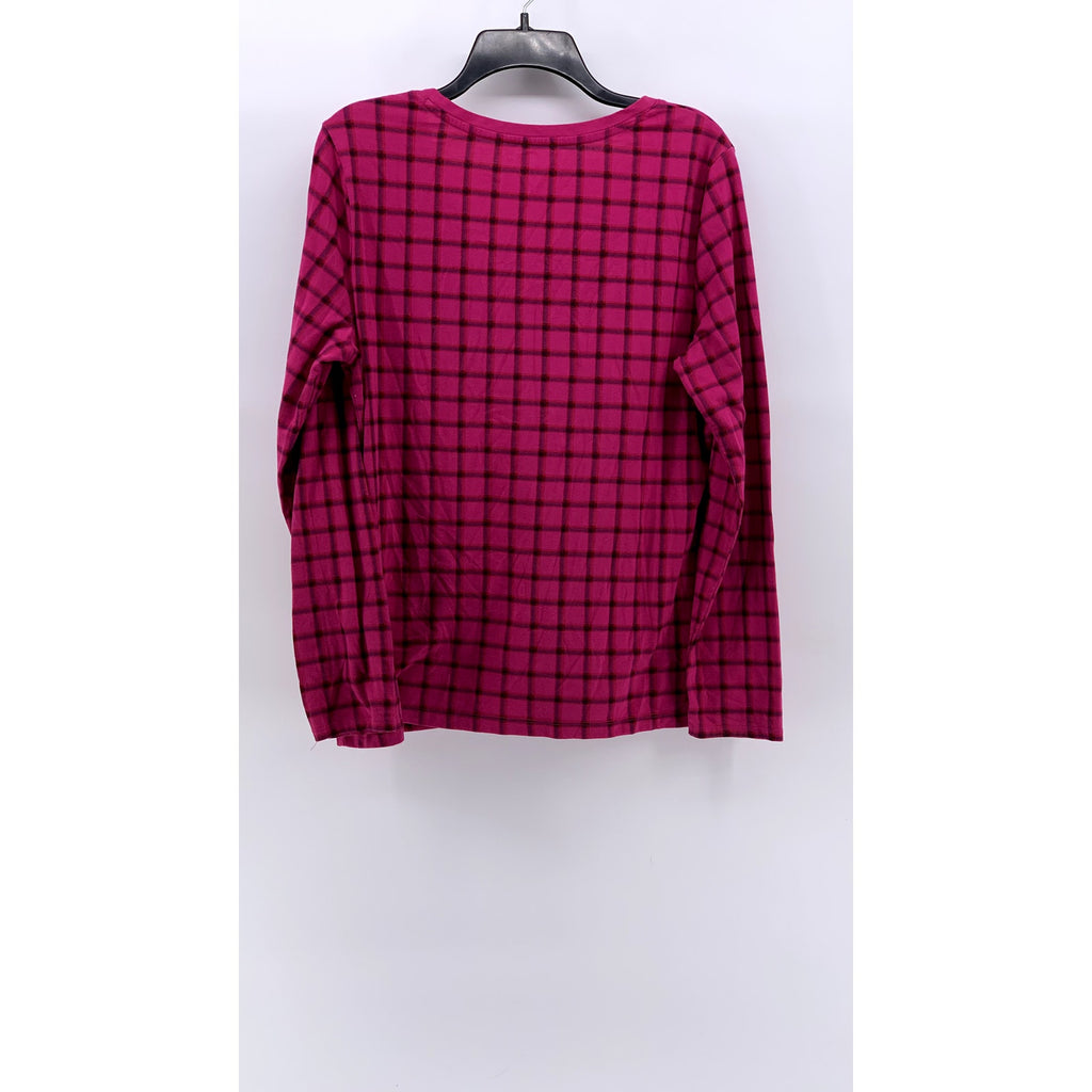 TOMMY HILFIGER Women's Magenta Grid Scoop-Neck Long Sleeve Top SZ XL