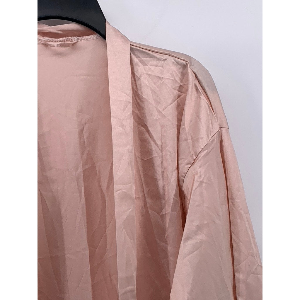 SAIRA Women's Dusty Rose Satin Embroidered Lace-Trim Belted Sleepwear Robe SZ OS