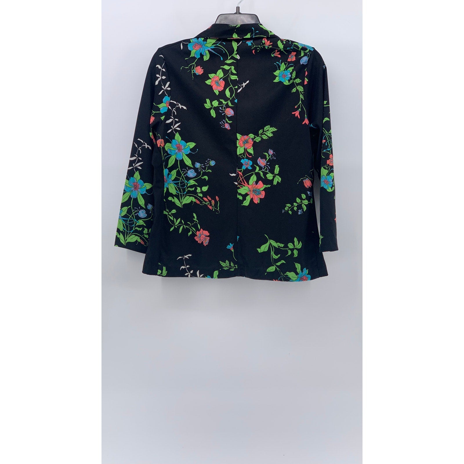 UNBRANDED Women's Blac-Multi Floral Print Button-Up Long Sleeve Top SZ M