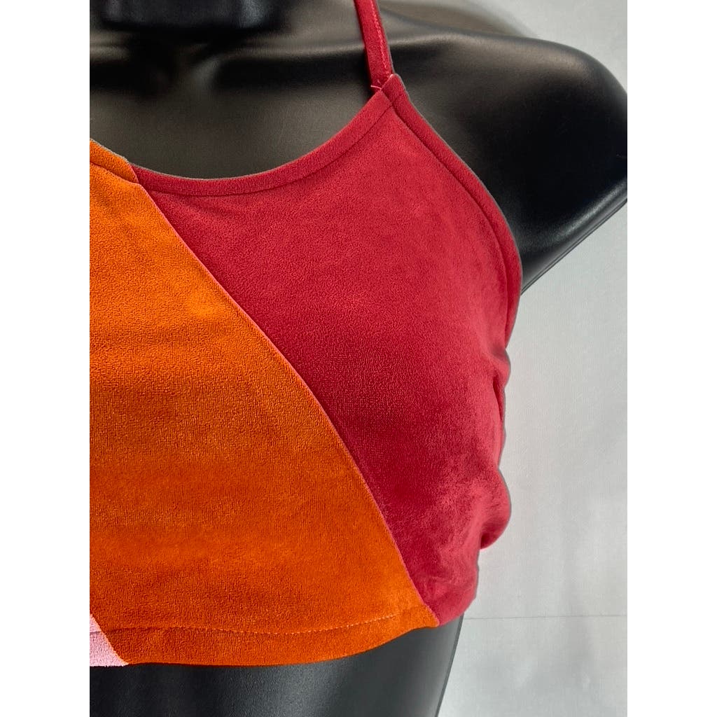 CIDER Women's Red/Pink/Orange Color Patchy Halter Cropped Tank Top SZ S(US4)
